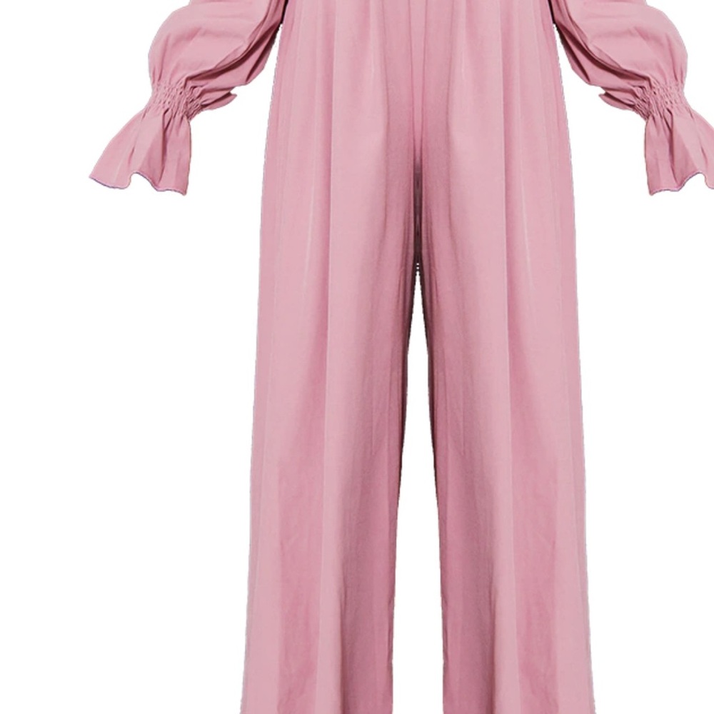 NWT PrettyLittleThing MATERNITY PINK CORSET BARDOT WIDE LEG JUMPSUIT size 4 - Picture 6 of 6